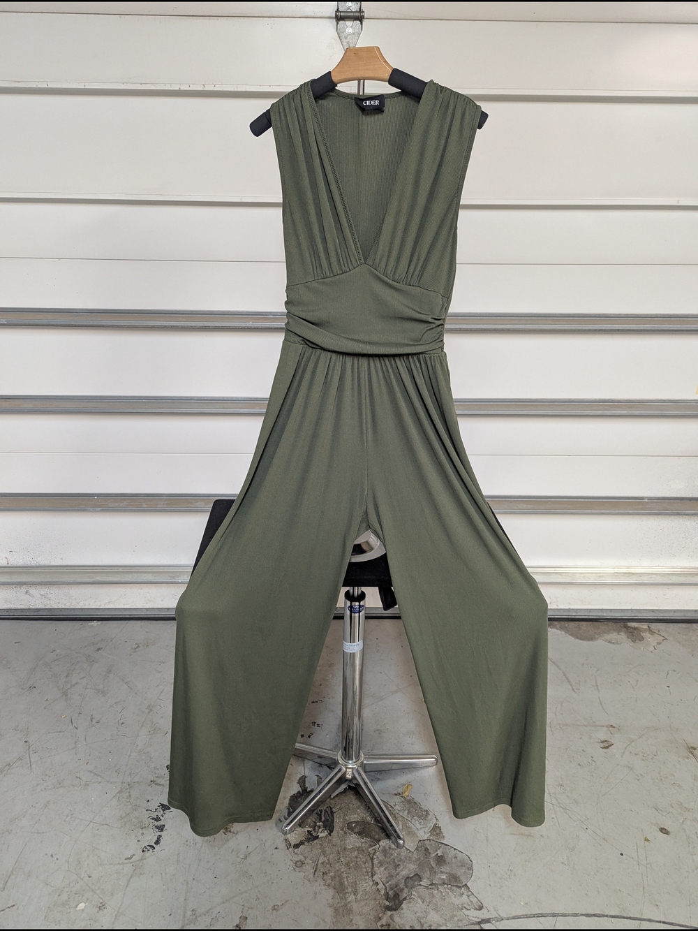 Cider Olive Green Sleeveless Wide-Leg Jumpsuit